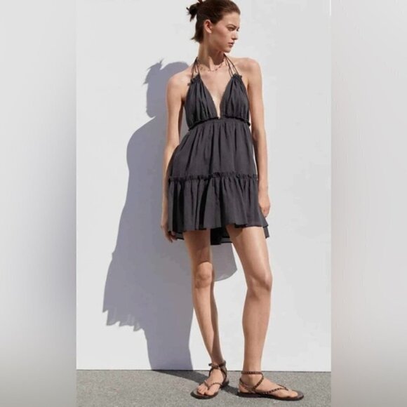 Mango, Women's Open back flared dress - Black. Size: 8. NWT - Picture 2 of 15